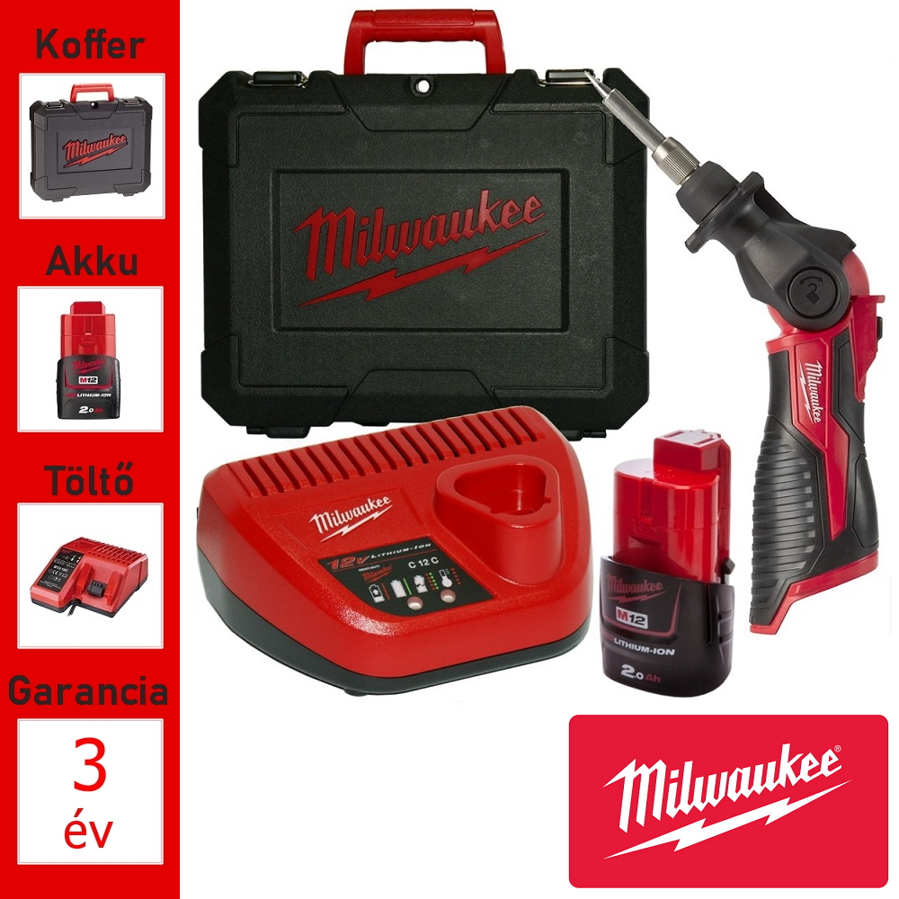 Milwaukee 12V akkus forrasztópáka + akku, töltő, koffer